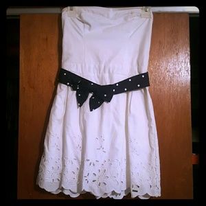 Strapless White Eyelet detailed dress